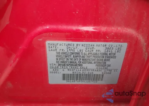 2017 Nissan Sentra Sv z USA, uszkodzony, nr VIN 3N1AB7AP3HL687933